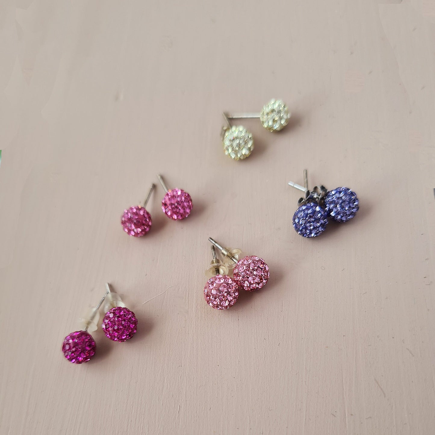 Sterling Silver Glimmering Small Disco Ball Stud Earrings in Pink Purple Yellow 6mm