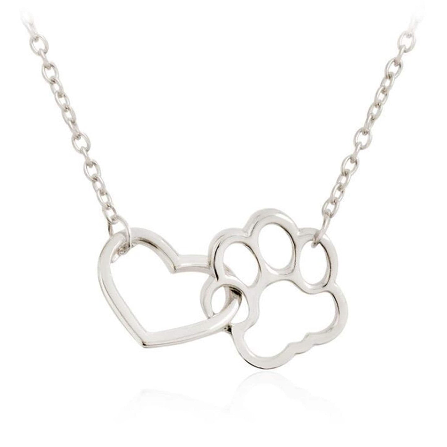 Silver or Gold Plated heart love interlocking pawprint dog cat pawprint necklace pendant cat lover animal lover