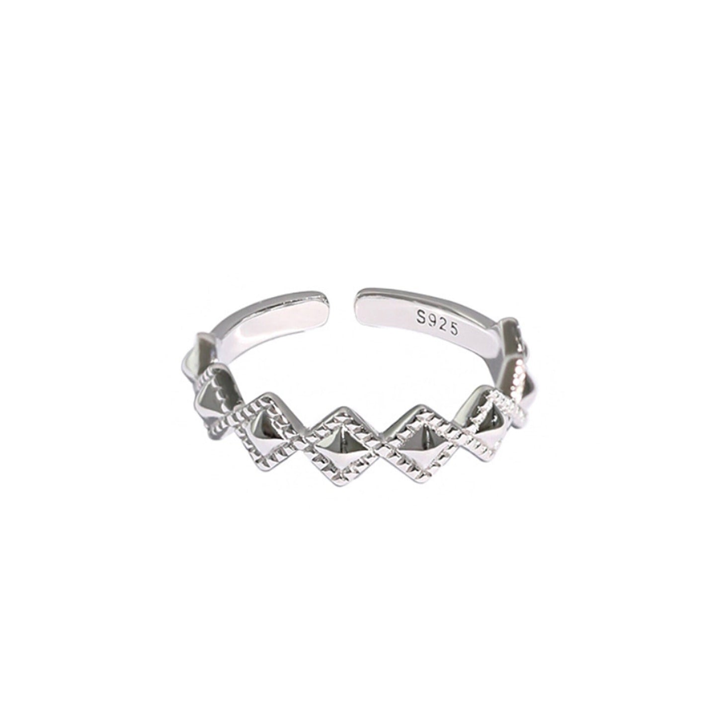 Sterling Silver Beaded Geometric Stackable Square Ring Open Band