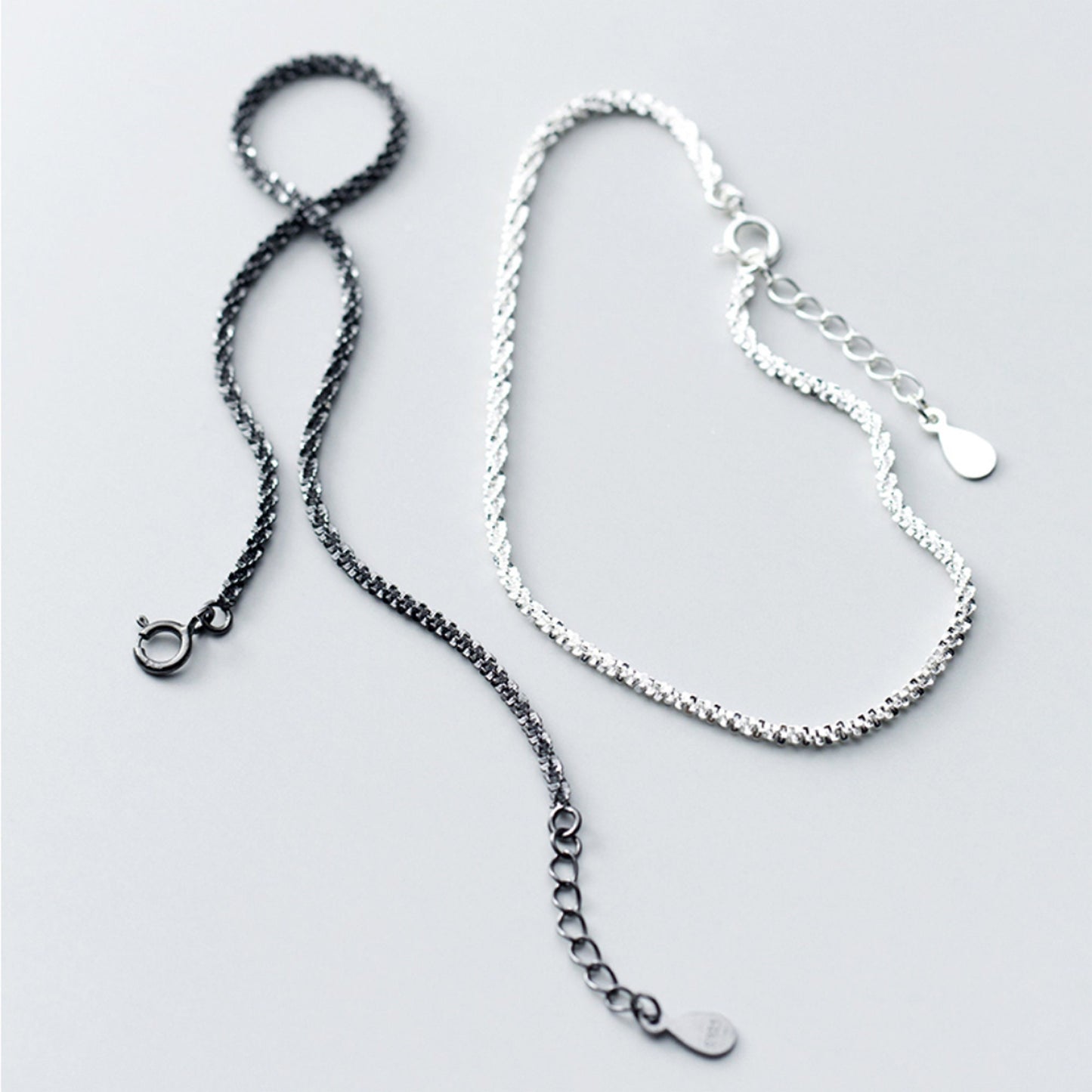 925 Sterling Silver Shimmering Fine Link Chain Bracelet Delicate Minimal Silver Gold Black Rope Bracelet