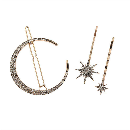 Antique Gold Celestial Moon Star Diamante Hair Clip Hair Accessories Wedding Bridal Hair Pin