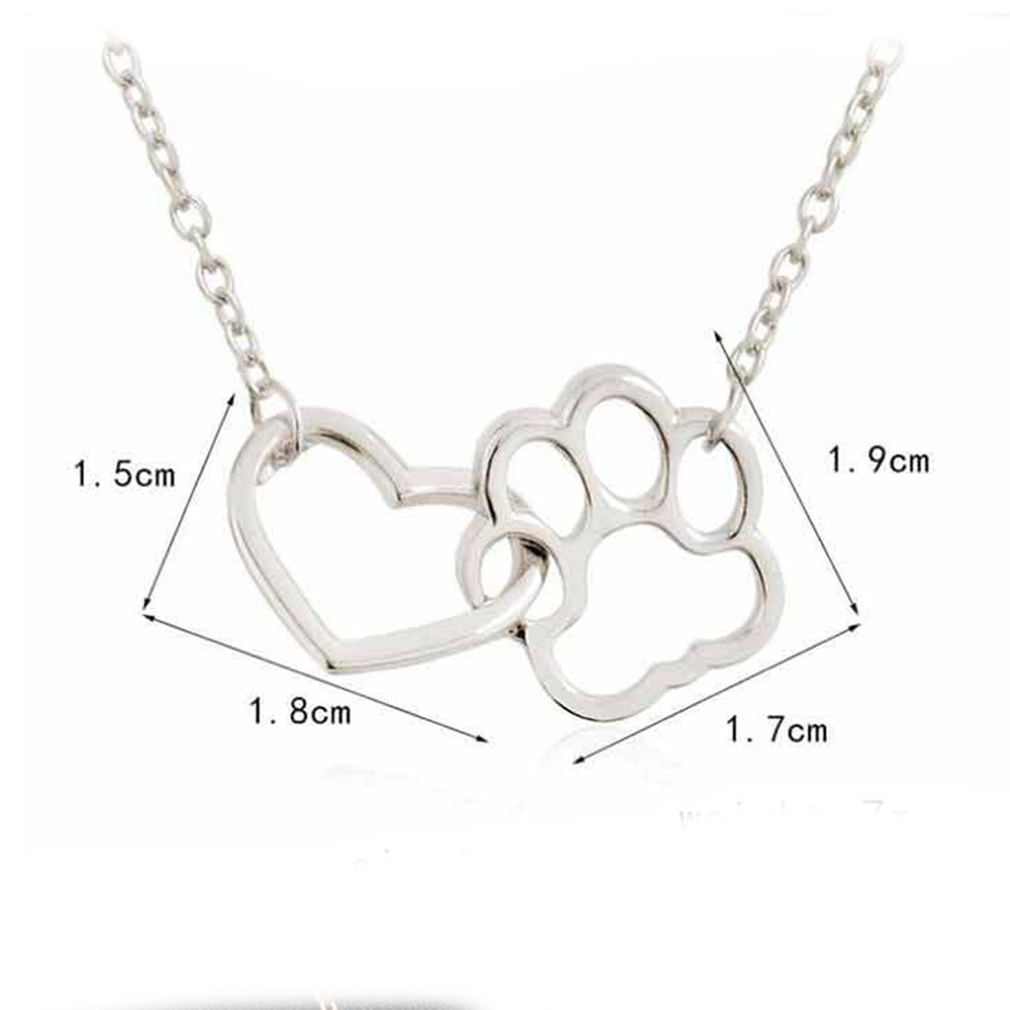 Silver or Gold Plated heart love interlocking pawprint dog cat pawprint necklace pendant cat lover animal lover