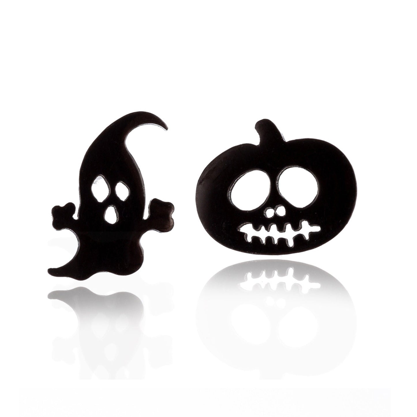 Silver plated Halloween Ghost Pumpkin Head Stud Earrings Gothic Festive Jewellery Multiple Colours Available Rose Gold Black Gold Plated