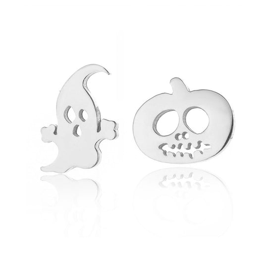 Silver plated Halloween Ghost Pumpkin Head Stud Earrings Gothic Festive Jewellery Multiple Colours Available Rose Gold Black Gold Plated