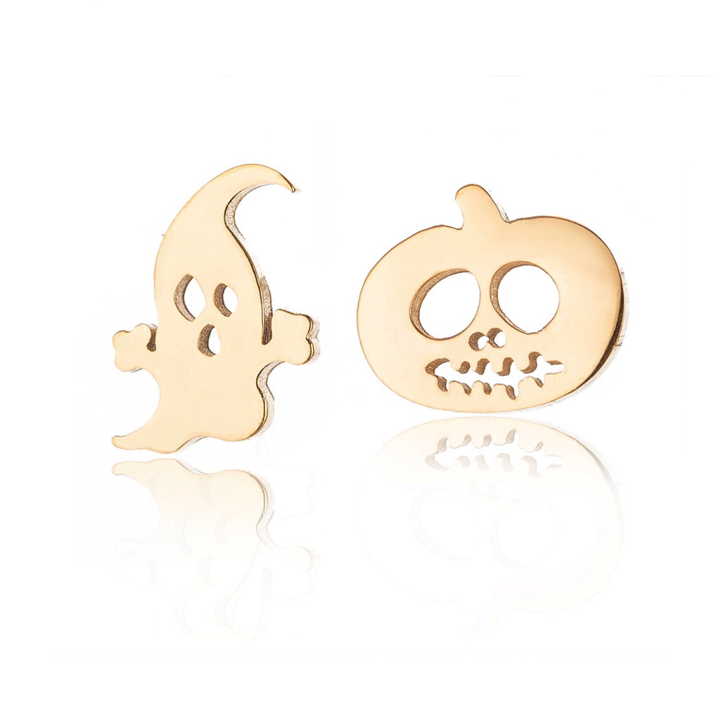 Silver plated Halloween Ghost Pumpkin Head Stud Earrings Gothic Festive Jewellery Multiple Colours Available Rose Gold Black Gold Plated