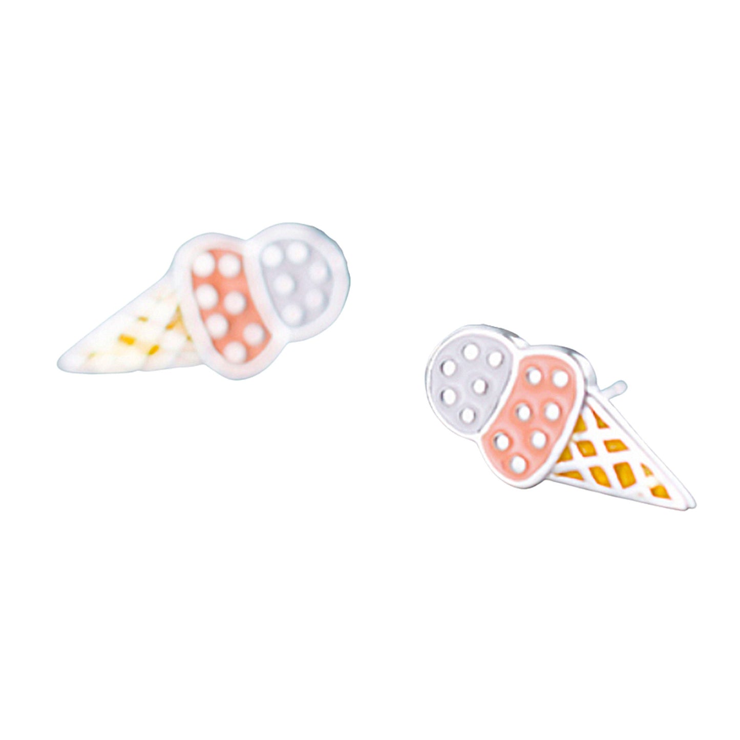 925 Sterling Silver Ice cream Cone Stud Earrings Multiple Colour Enamel Pink Purple Summer