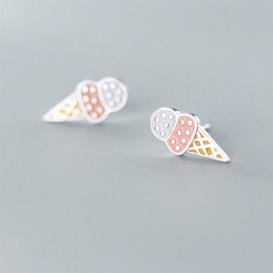 925 Sterling Silver Ice cream Cone Stud Earrings Multiple Colour Enamel Pink Purple Summer