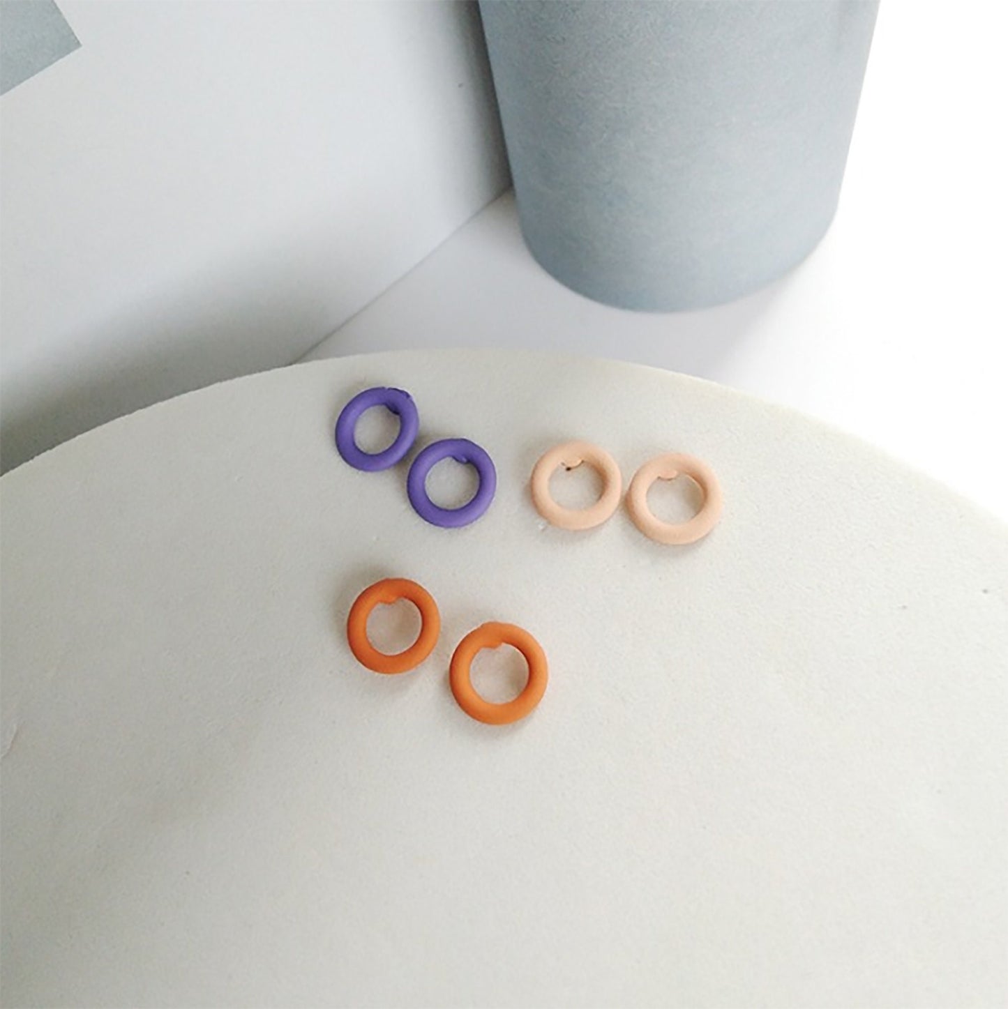 Violet Purple Orange Donut Ring Mini Circle Stud Earrings 10MM X 10MM Sterling Silver Ear Posts