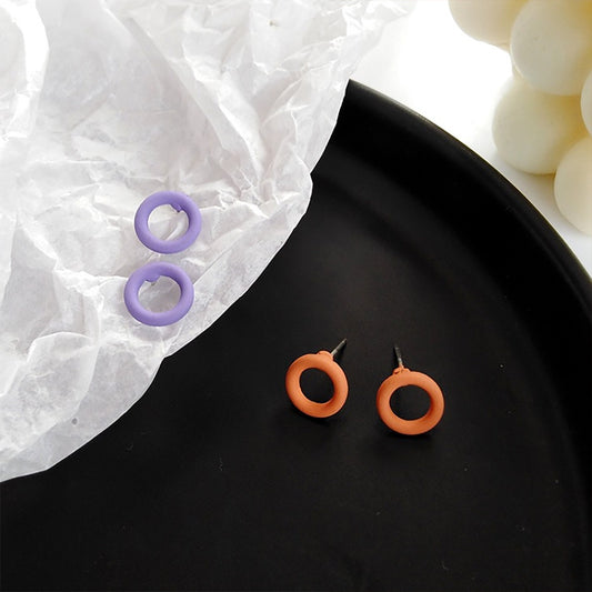 Violet Purple Orange Donut Ring Mini Circle Stud Earrings 10MM X 10MM Sterling Silver Ear Posts