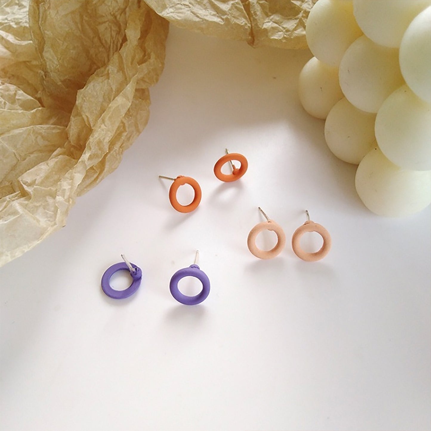 Violet Purple Orange Donut Ring Mini Circle Stud Earrings 10MM X 10MM Sterling Silver Ear Posts