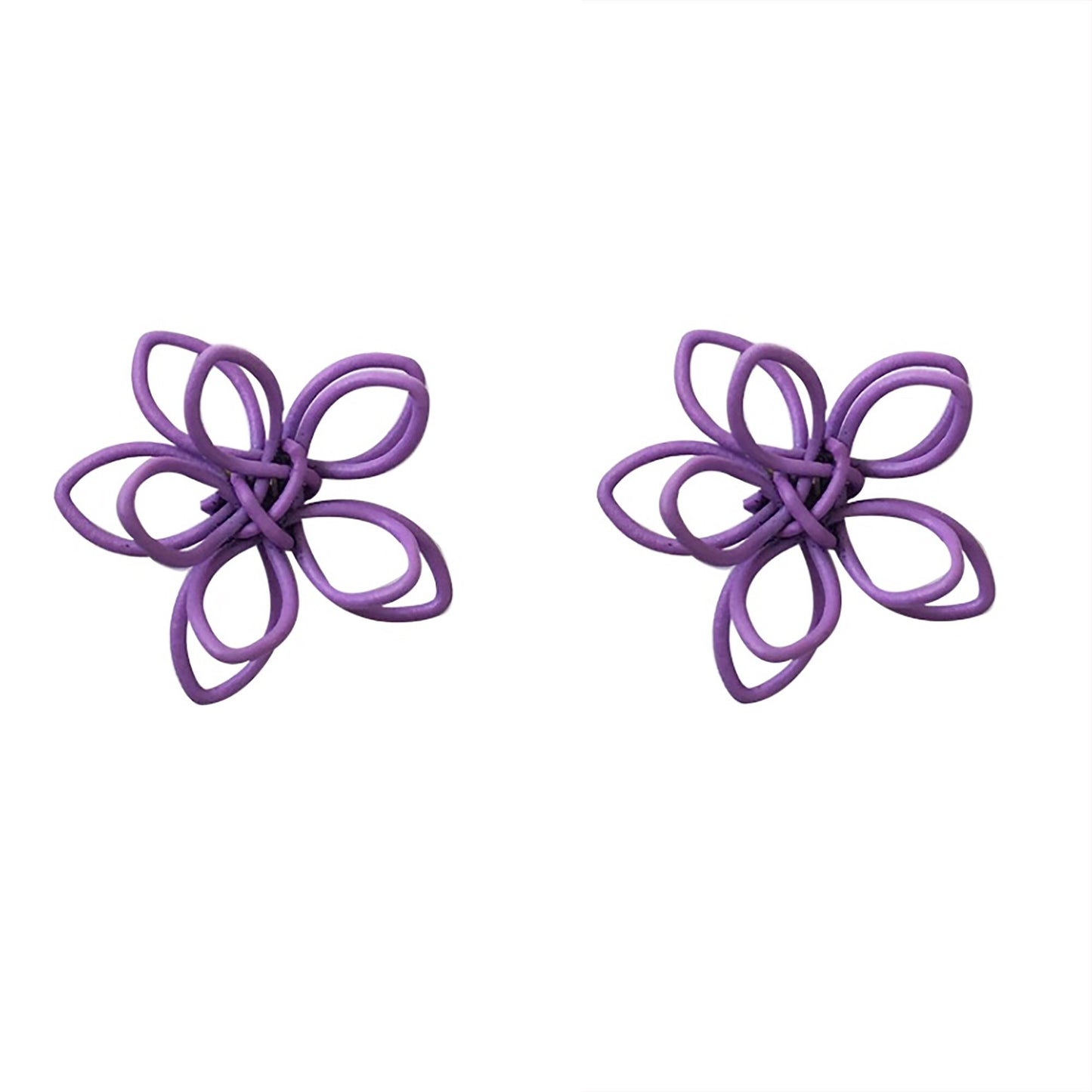 3D Wired Purple Daisy Flower Studs Earrings Sterling Silver Ear Posts Knitted Knots