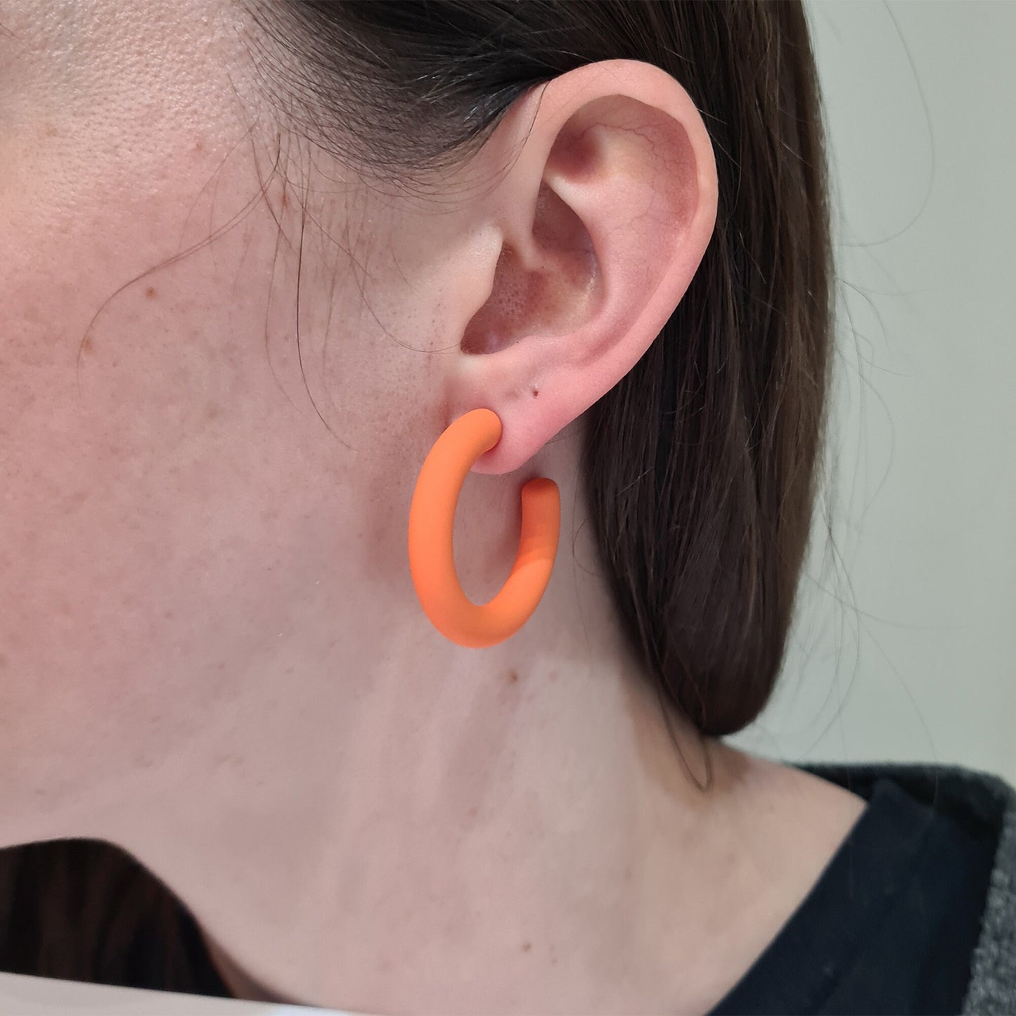 Neon Bright Coloured Pink White Orange Yellow Blue Green Chunky Hoop Earrings Silver Posts