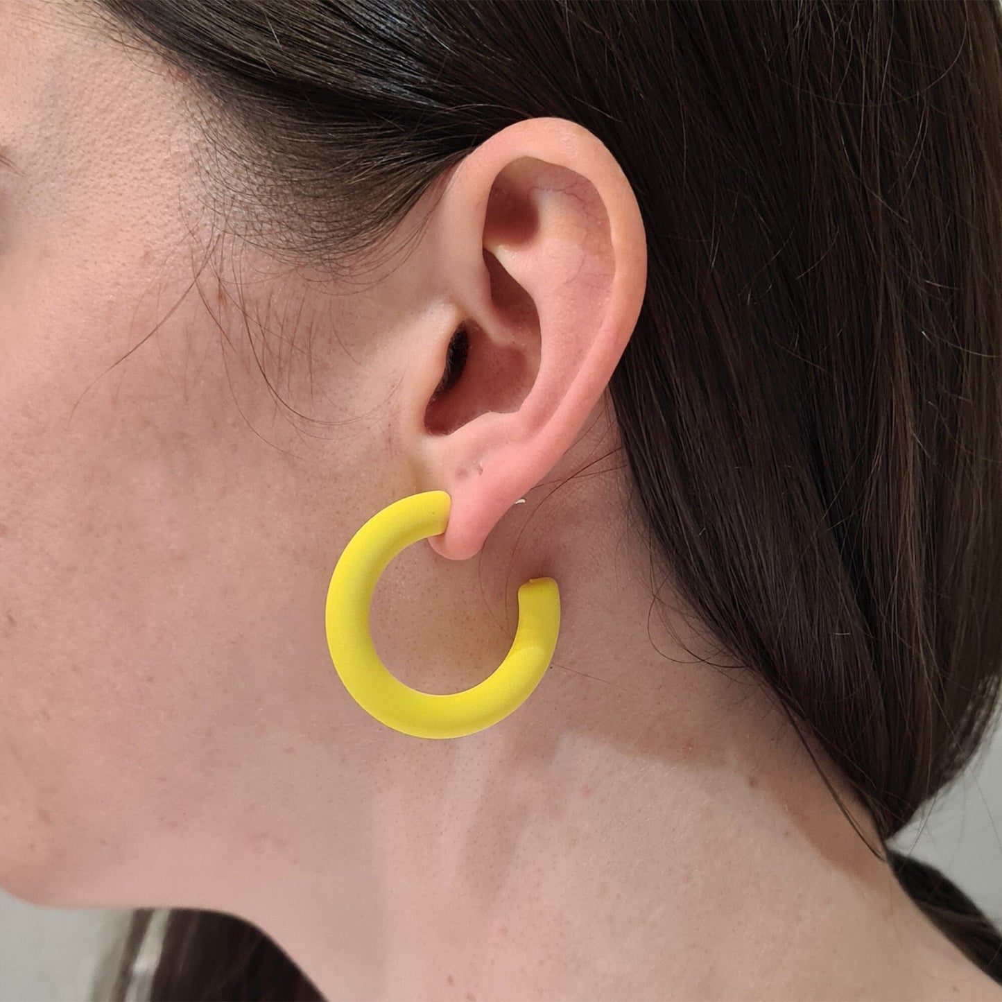 Neon Bright Coloured Pink White Orange Yellow Blue Green Chunky Hoop Earrings Silver Posts