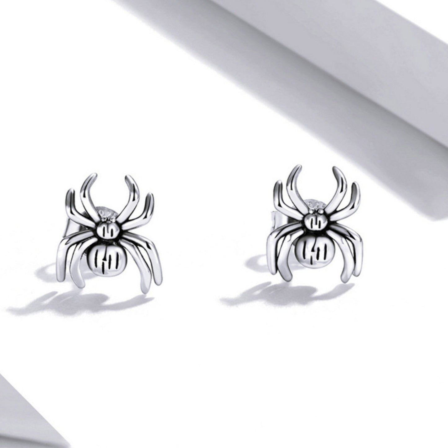 Sterling Silver Black Widow Spider Stud Earrings Halloween Punk Rock Gothic