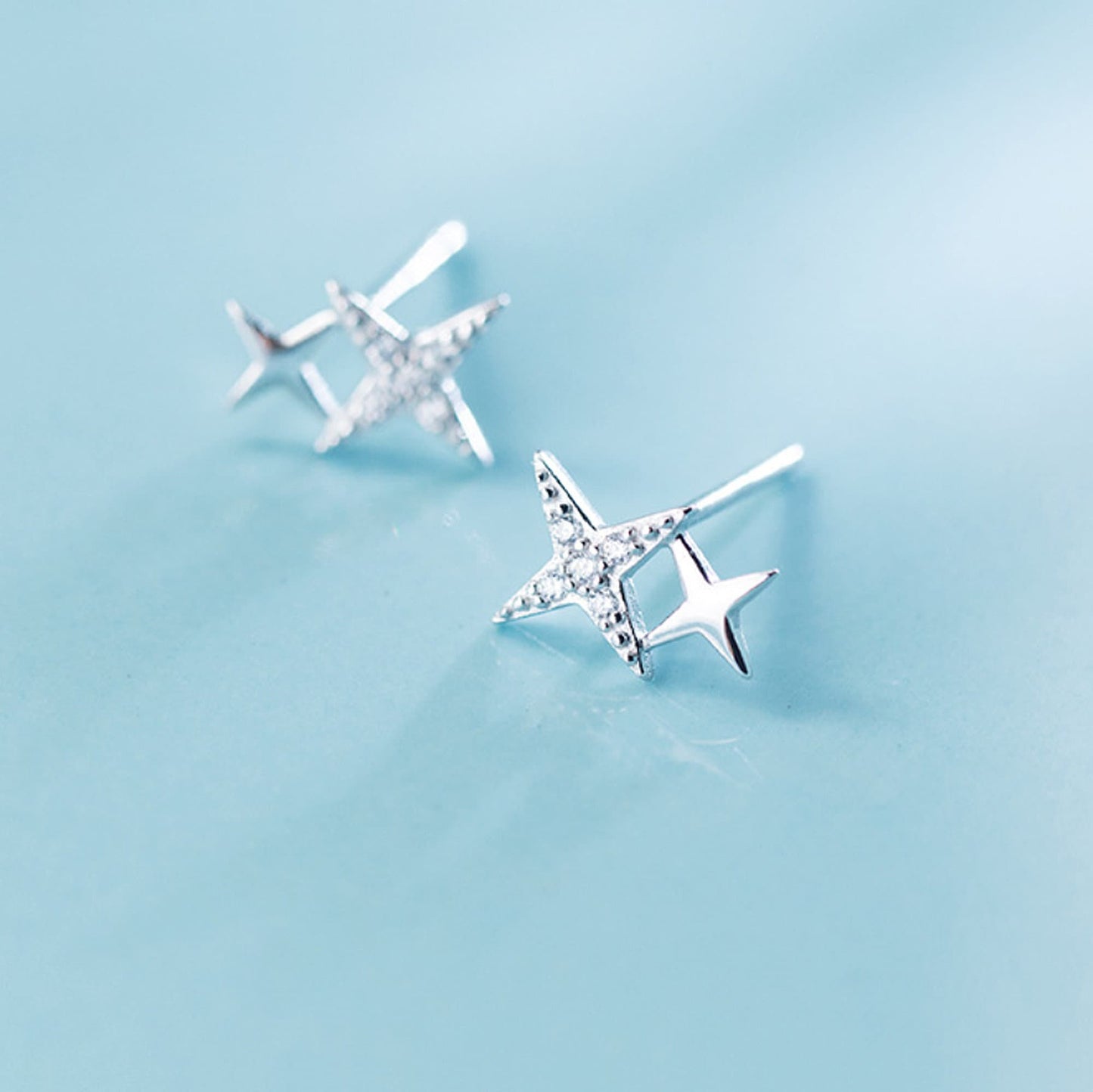 925 Sterling Silver Starburst Stud Earrings Wish Stars Celestial Stars Jewellery Twin Stars