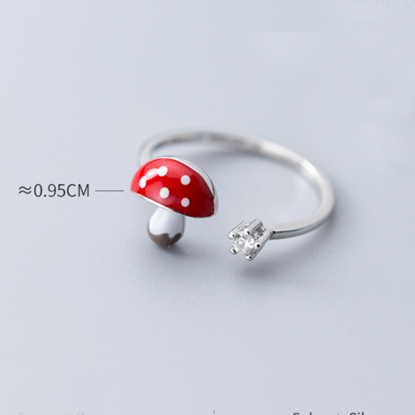 925 Sterling Silver Red Mushroom Fungi Ring Open Band Nature inspired Forest theme fairy-tale