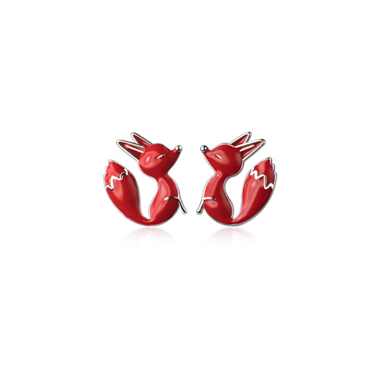 Sterling Silver Red Enamel Fox Stud Earrings Red Wild Fox Wildlife Animal