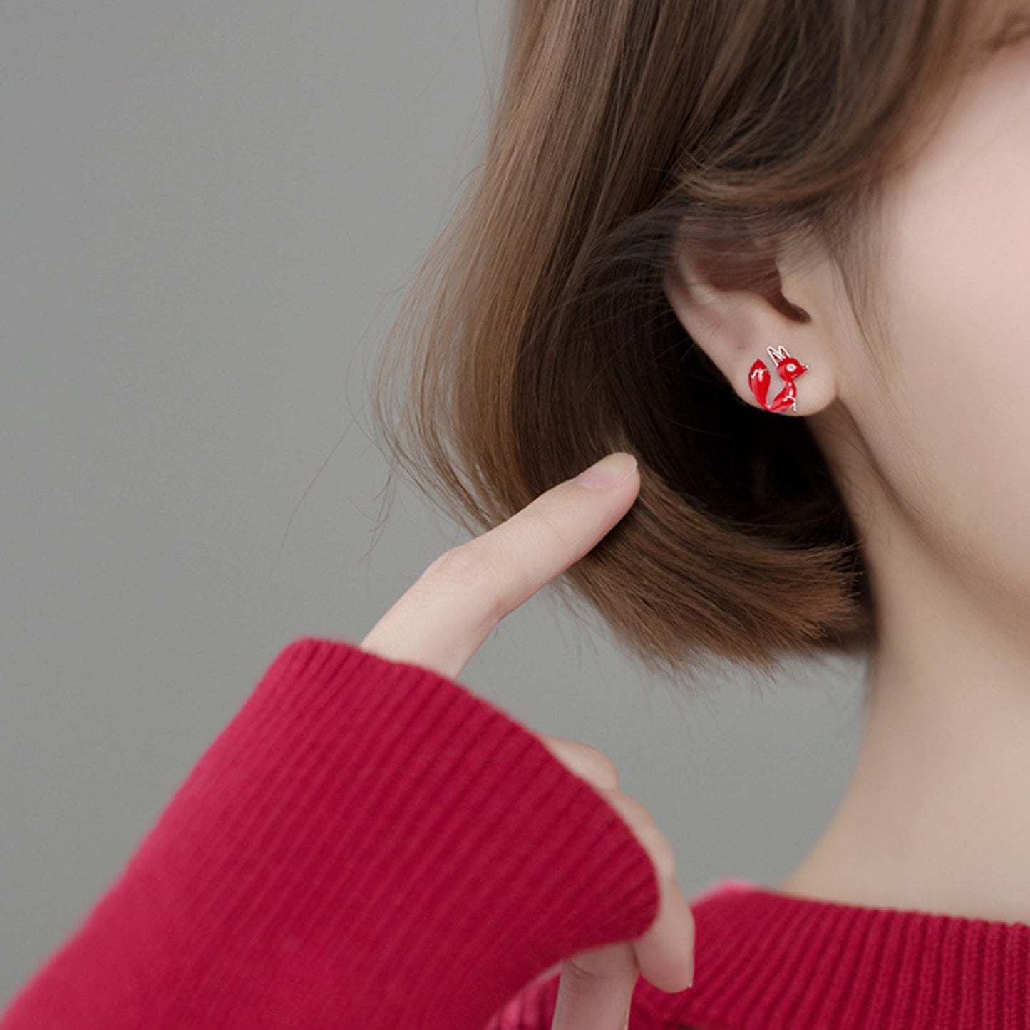 Sterling Silver Red Enamel Fox Stud Earrings Red Wild Fox Wildlife Animal