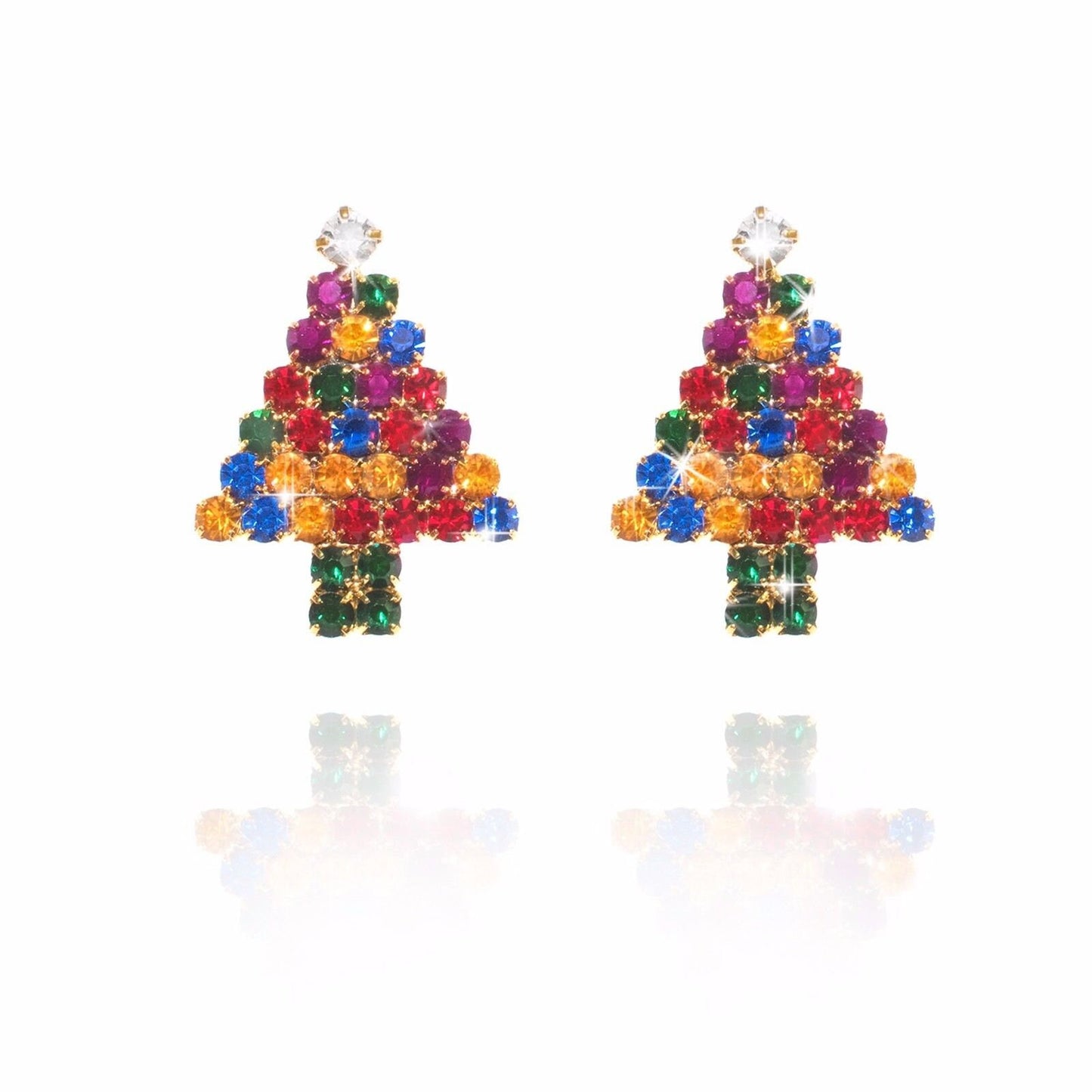 Crystal Encrusted Multiple Colours Christmas Tree Festive Stud Earrings