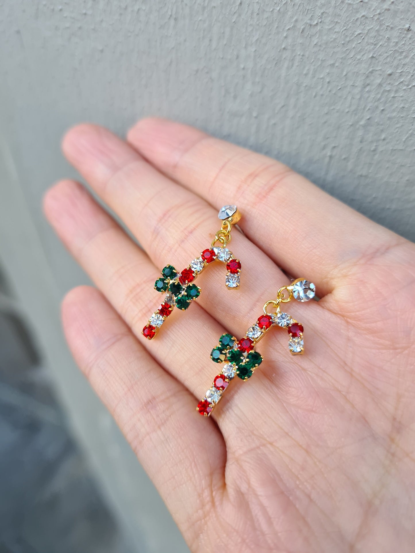 Crystal Encrusted Multiple Colours Christmas Candy Cane Red White Festive Stud Earrings