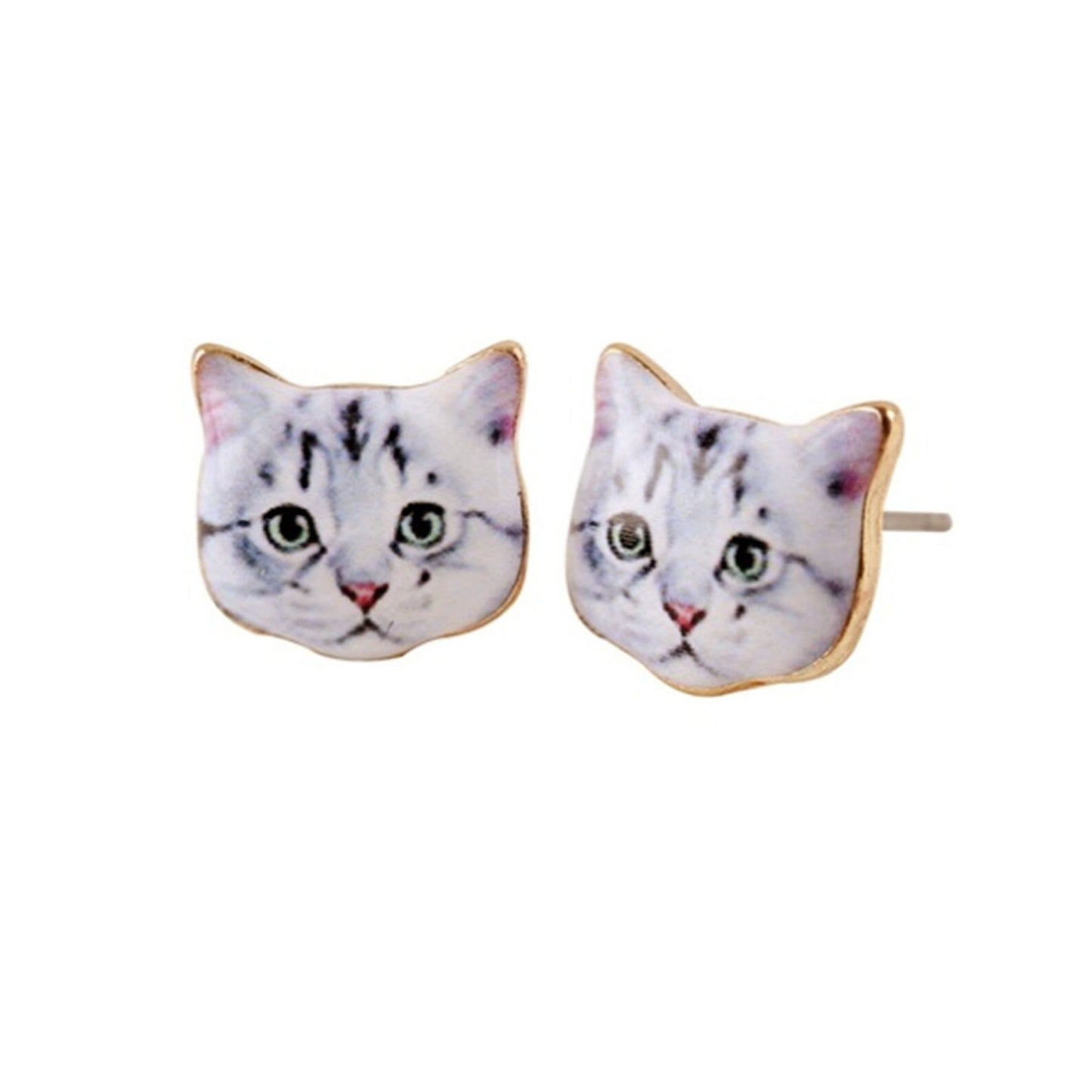 Resin Yellow Stripy Ginger Tabby Grey Tabby Cat Kitten Stud Earrings