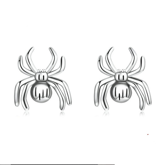 Sterling Silver Black Widow Spider Stud Earrings Halloween Punk Rock Gothic