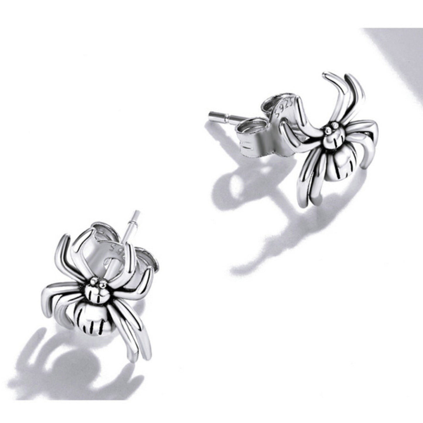 Sterling Silver Black Widow Spider Stud Earrings Halloween Punk Rock Gothic