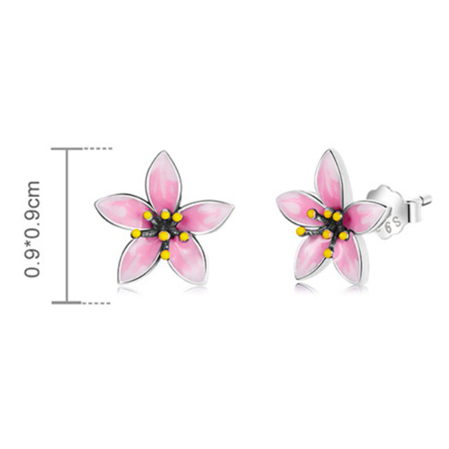 sterling silver Sakura Japanese Cherry Blossom Pink Enamel Flower Stud Earrings