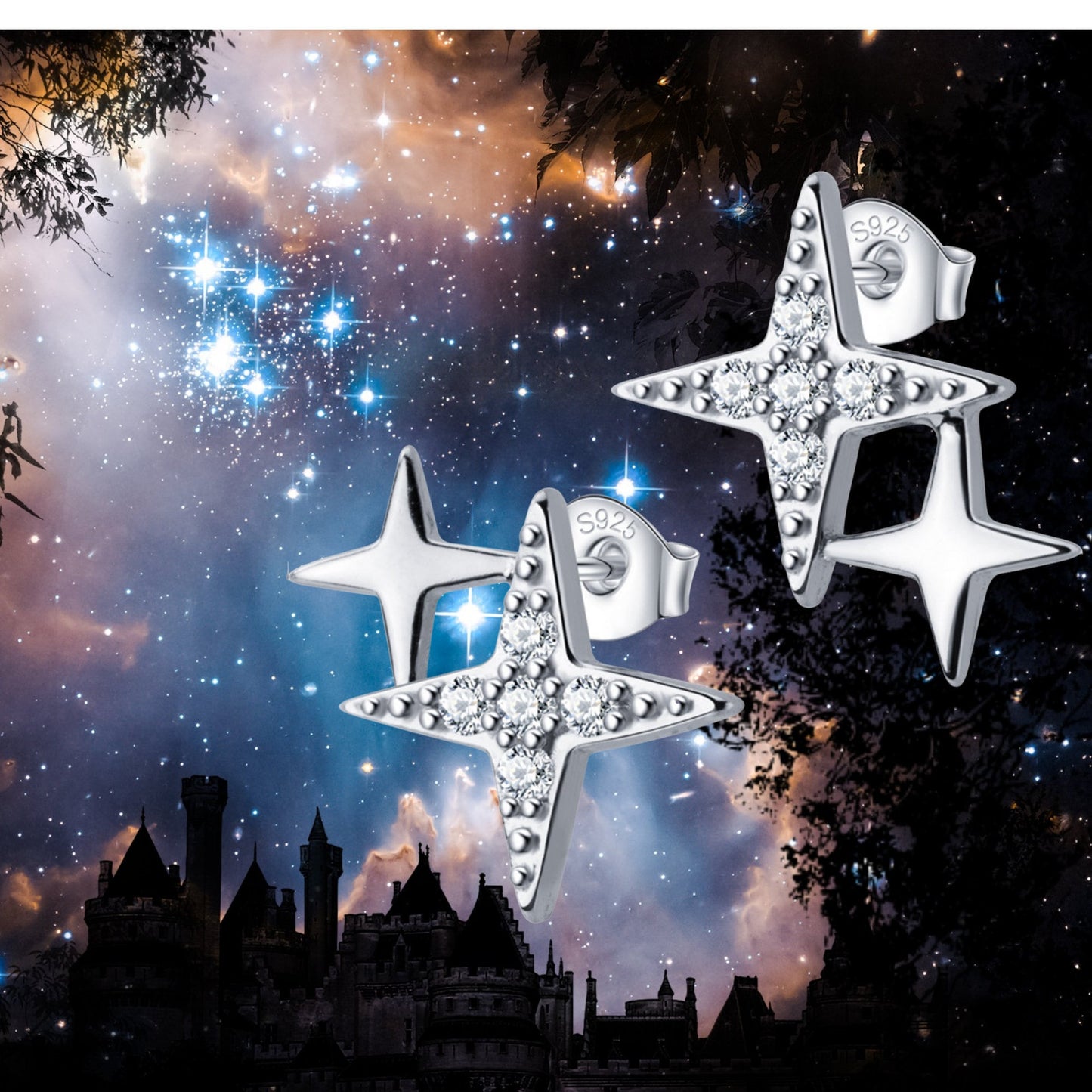 925 Sterling Silver Starburst Stud Earrings Wish Stars Celestial Stars Jewellery Twin Stars