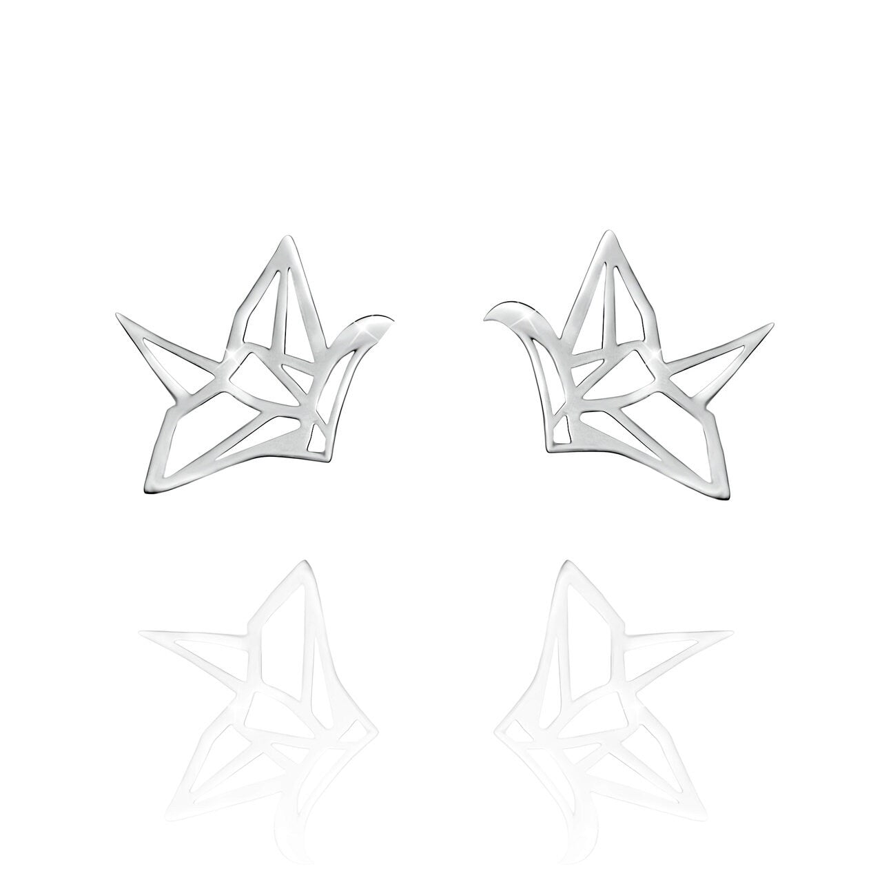 925 Sterling Silver Origami Crane Swan Necklace  in Two Sizes Silver Crane Studs Earrings