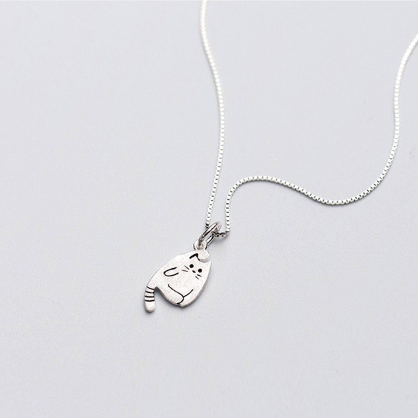 Sterling silver Bendy Cat Kitty Necklace Pendant with Curly Tail