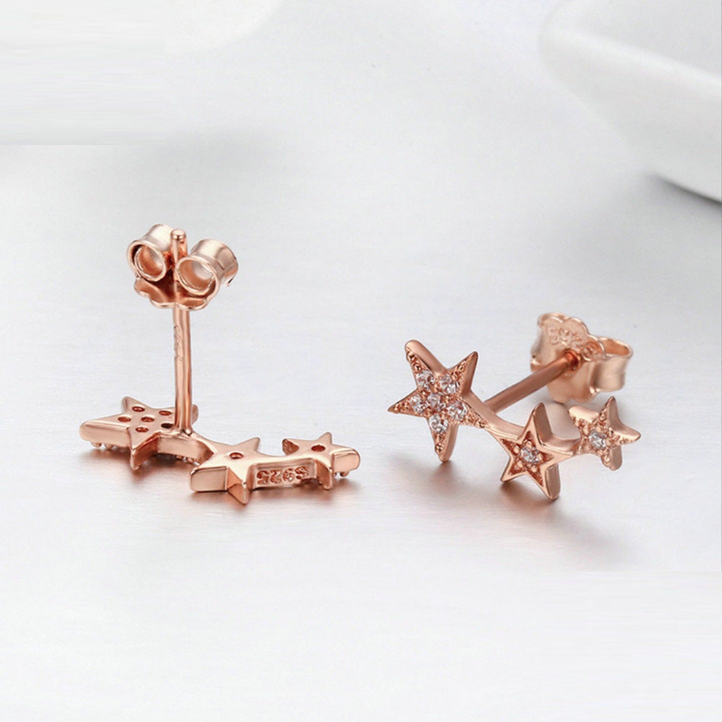 Rose gold plated 925 sterling silver curved trio wish lucky stars stud earrings celestial 12 yrs 13 yrs Girl Birthday Jewellery