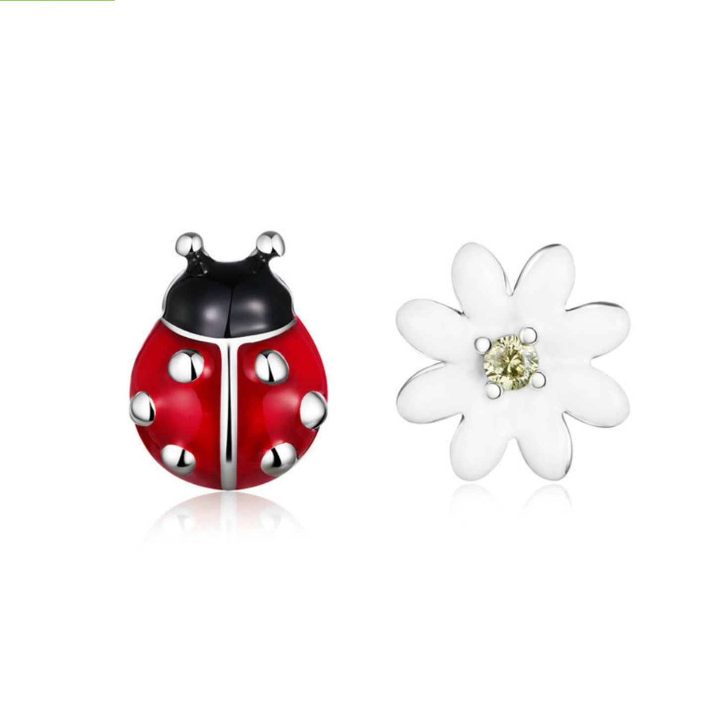 925 Sterling Silver Red Enamel Ladybird White Daisy Flower  Mix Stud Earrings beetles 12 yrs Girl Jewellery Birthday