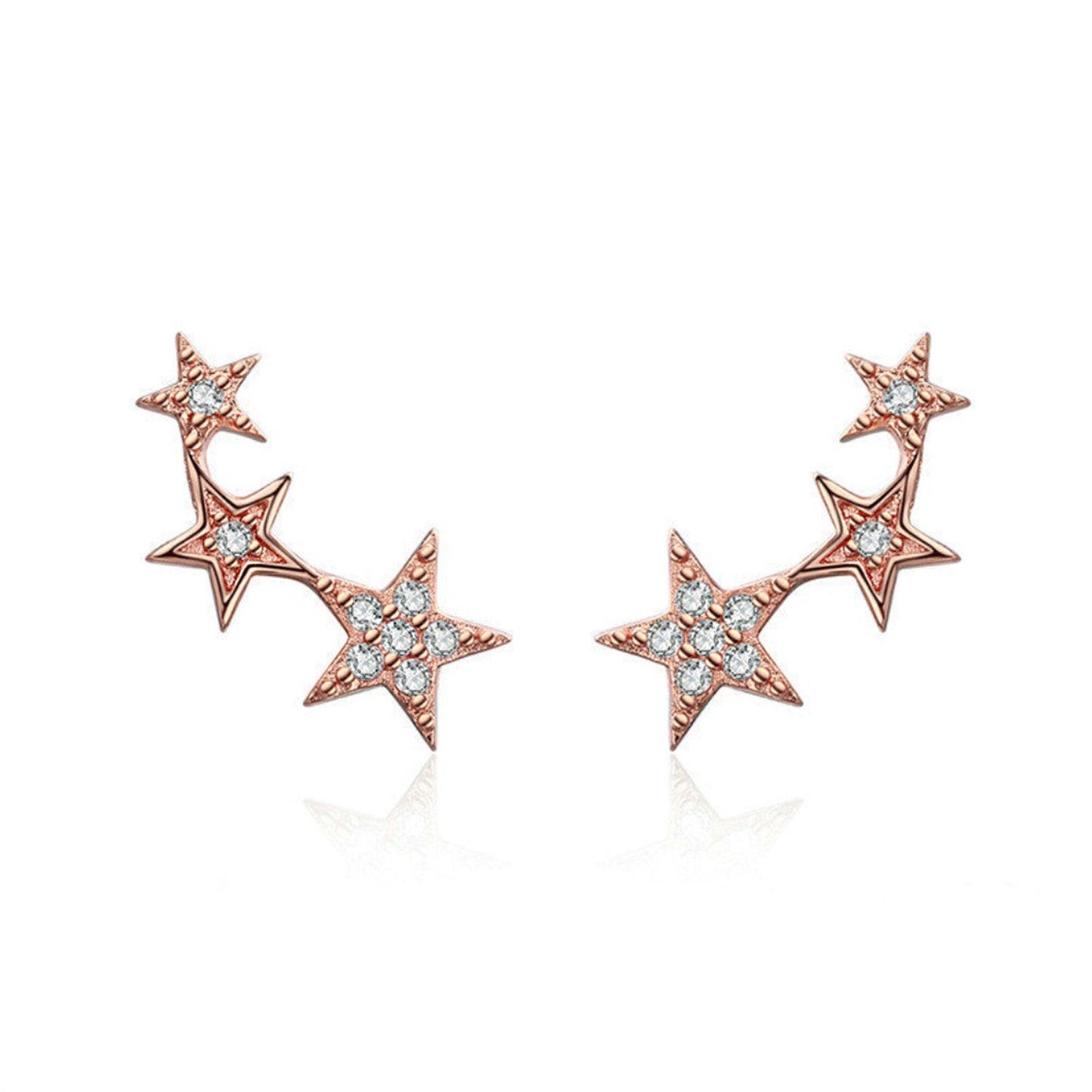 Rose gold plated 925 sterling silver curved trio wish lucky stars stud earrings celestial 12 yrs 13 yrs Girl Birthday Jewellery