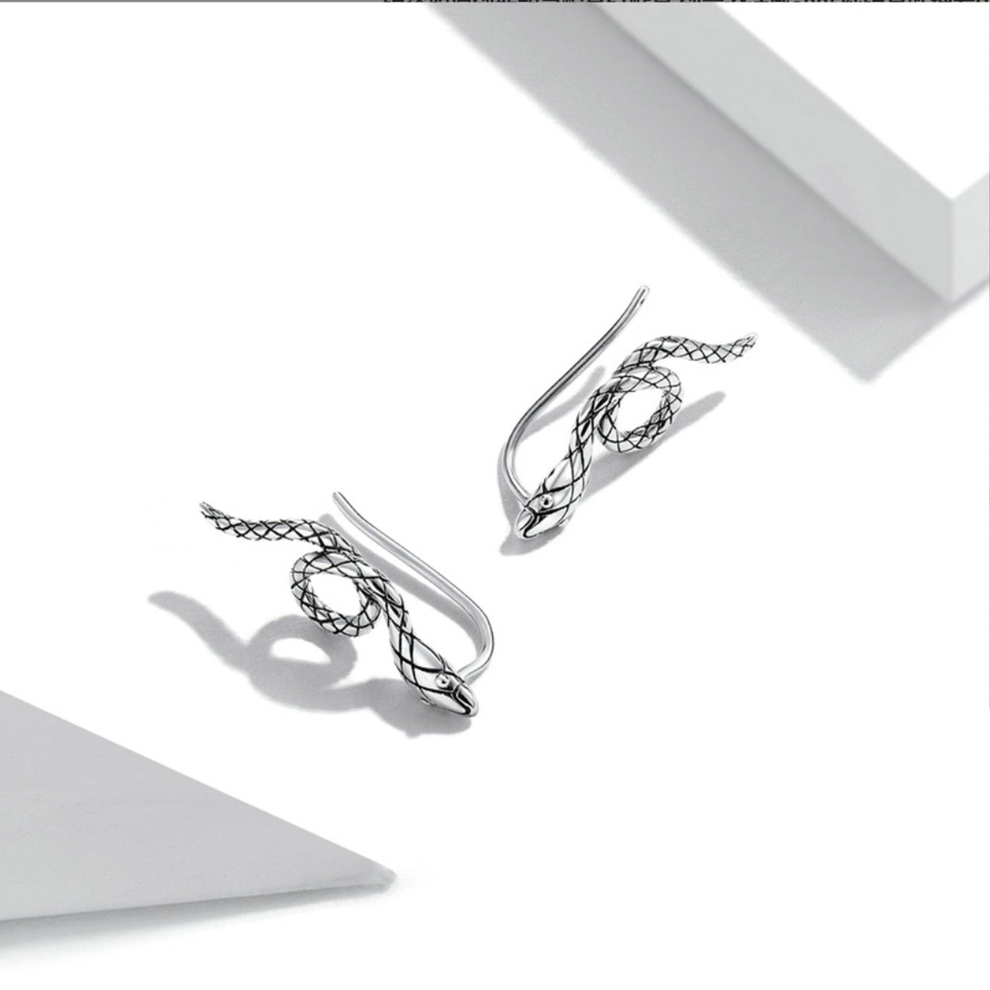 Sterling Silver Sinuous Snake Ear Cuff Ear Wrap Earrings Earwear L shaped Ear Cuff Gothic Halloween Cobra