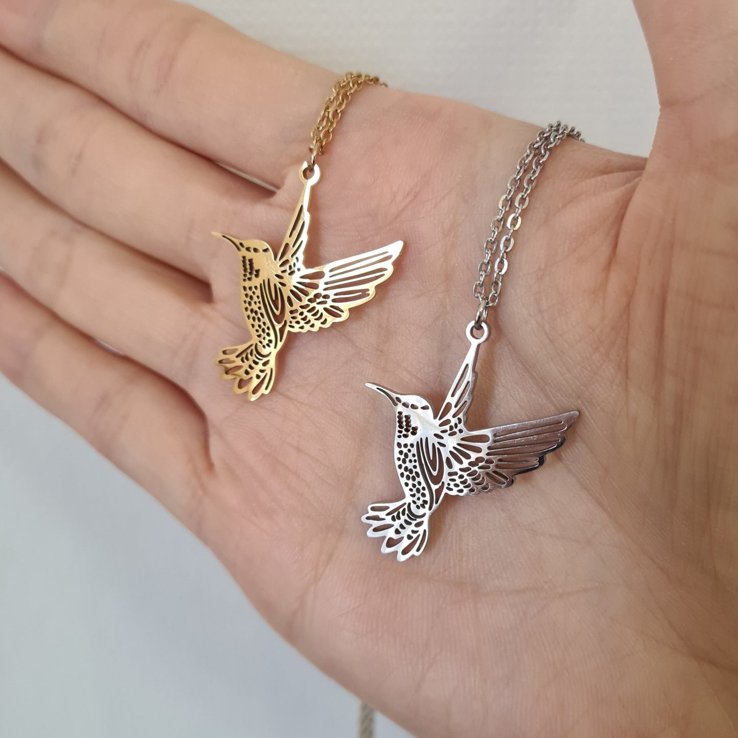 Silver Gold Plated Hummingbird Laser Cut Necklace