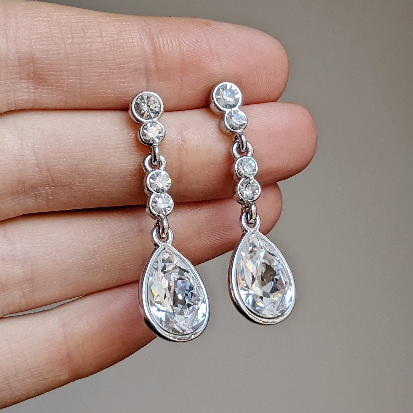 Dazzling Long Crystal Modern Wedding Bridal Teardrop Drop Earrings