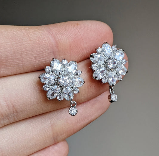 Large Art Deco Crystal Wedding Diamante Frozen Flower Teardrop Bridal Earrings