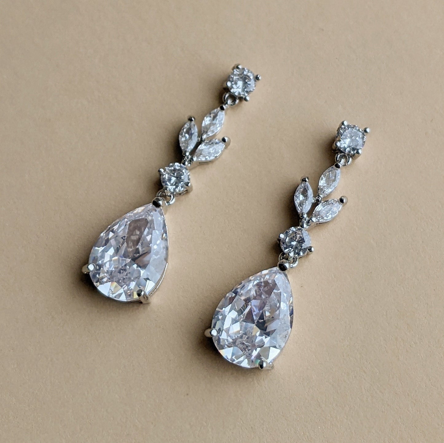 Delicate Whimsical Leafy Wedding Bridal Crystal Teardrop Earrings Wedding Accessories Bridesmaids