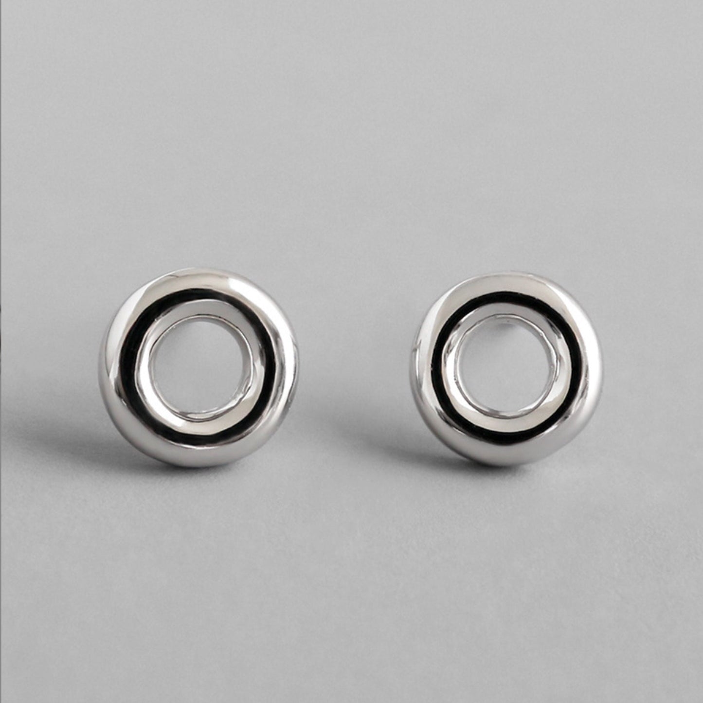 Large Mini Silver Round Circle Stud Earrings Polish Sterling Silver Circle Studs