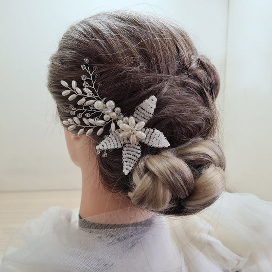 Beaded Ivory Flower Bridal Wedding Side Hair Comb Hair Clip Bridesmaid