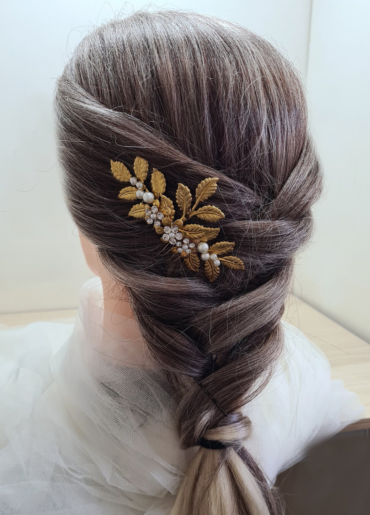 Gold Plated Leafy Pearl Bridal Wedding Hair Comb Bridesmaid