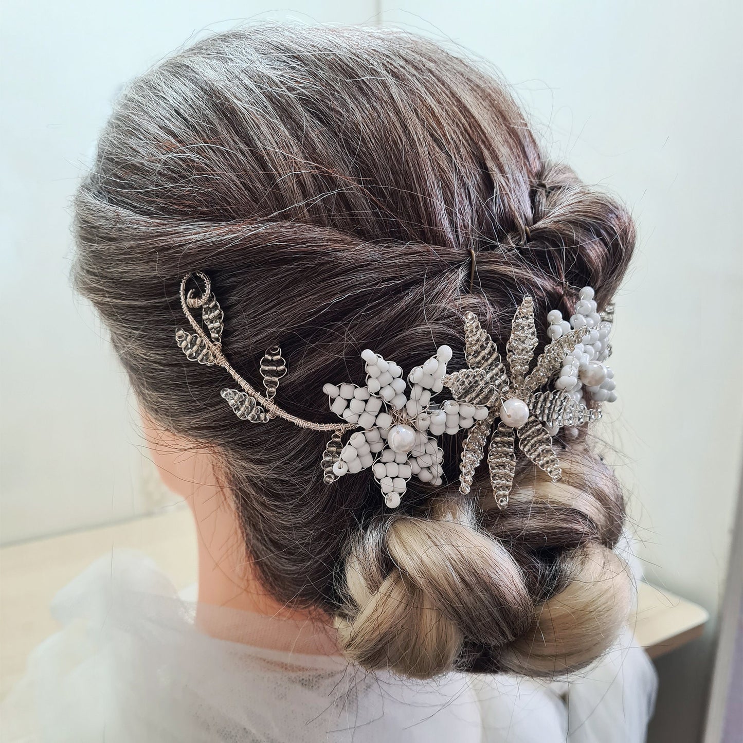 Large Ivory Beaded Flower Leafy Wedding Bridal Wedding Hair Comb Bridesmaid