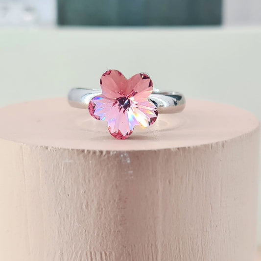 Striking Baby Pink Daisy Flower Crystal Stackable Adjustable Ring Band