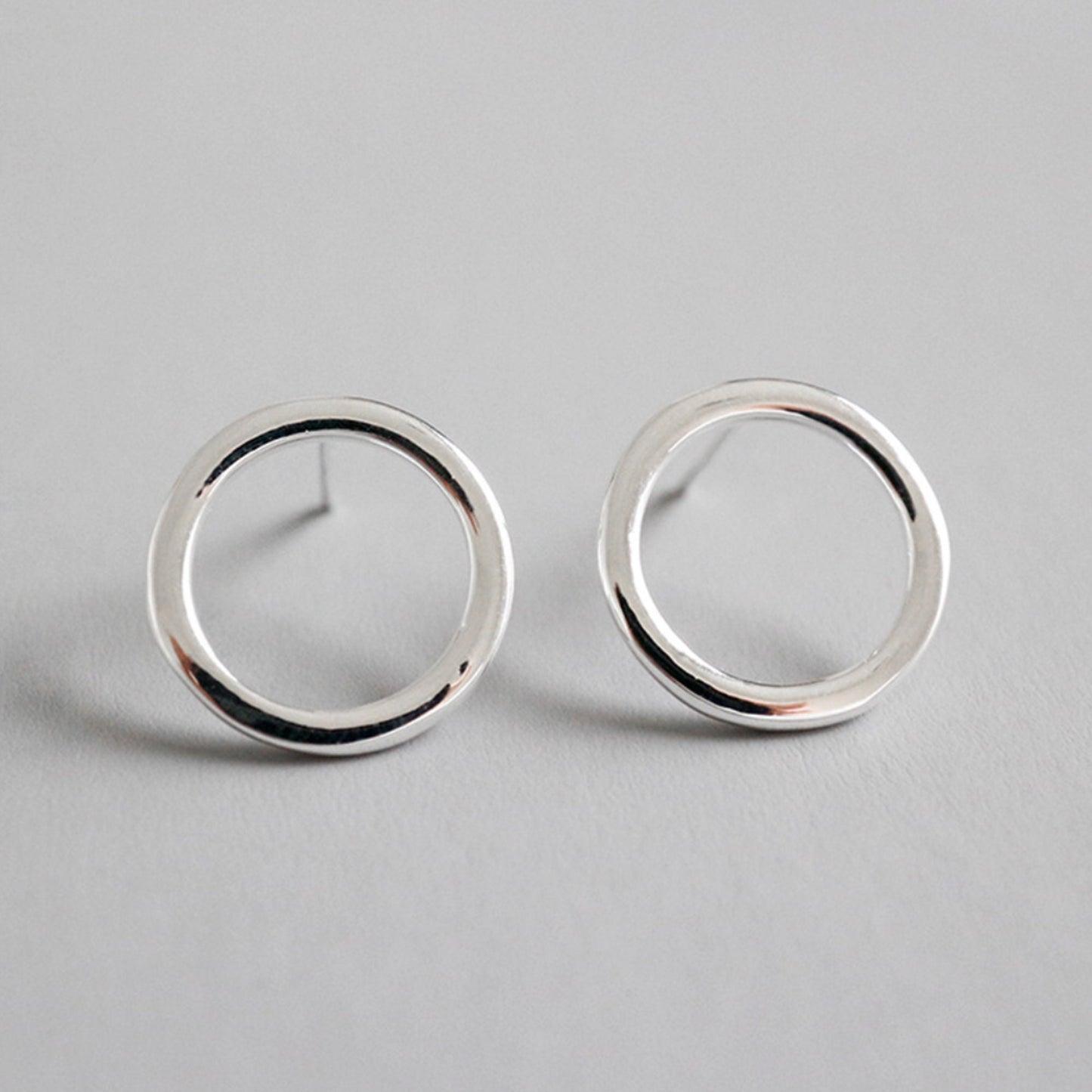 Large Mini Silver Round Circle Stud Earrings Polish Sterling Silver Circle Studs