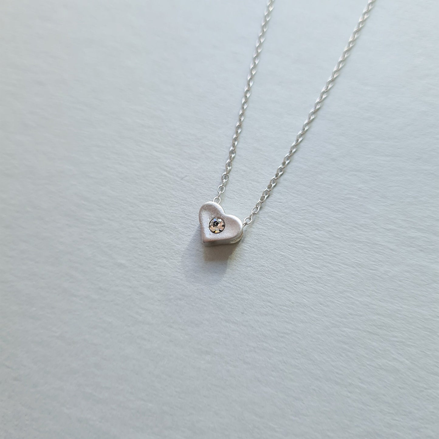 Mini Petite Sterling Silver Love Heart Necklace with Diamante Crystal