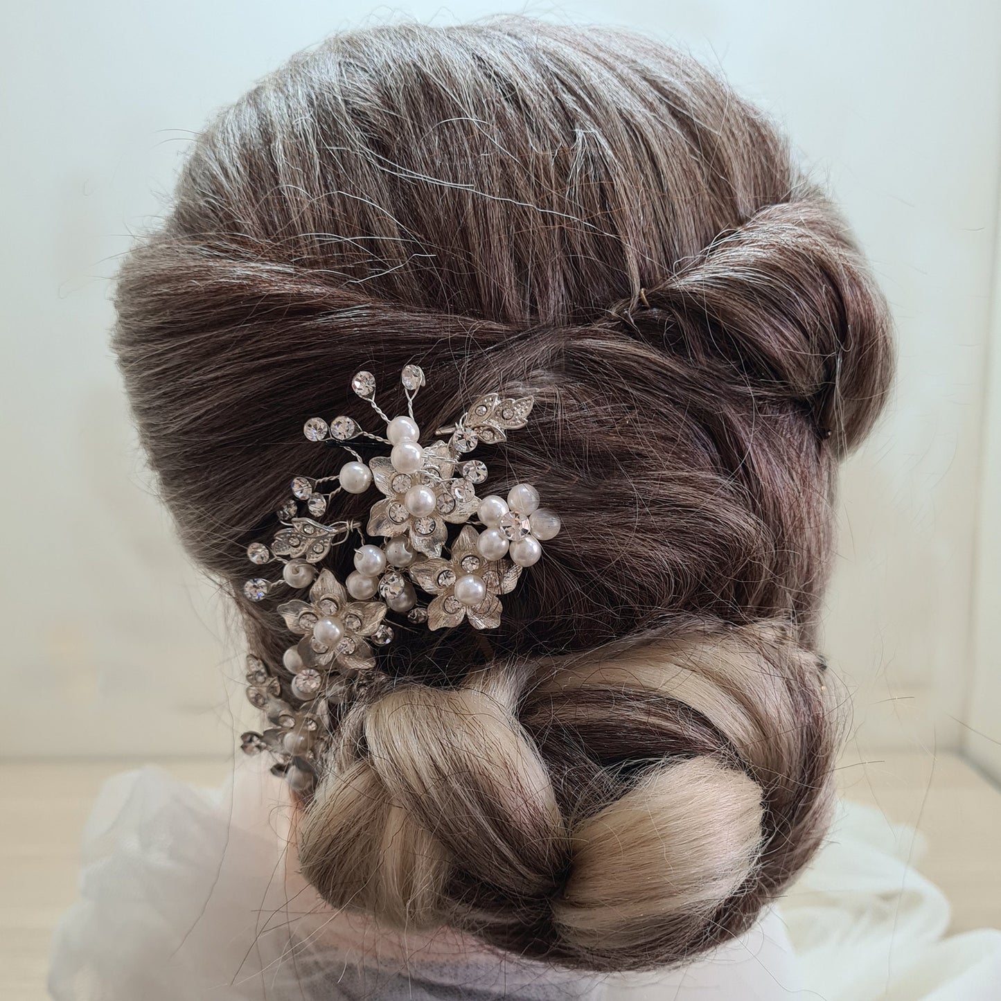 Pearl Flower Leafy Whimsical Diamante Bridal Wedding Hair Side Comb