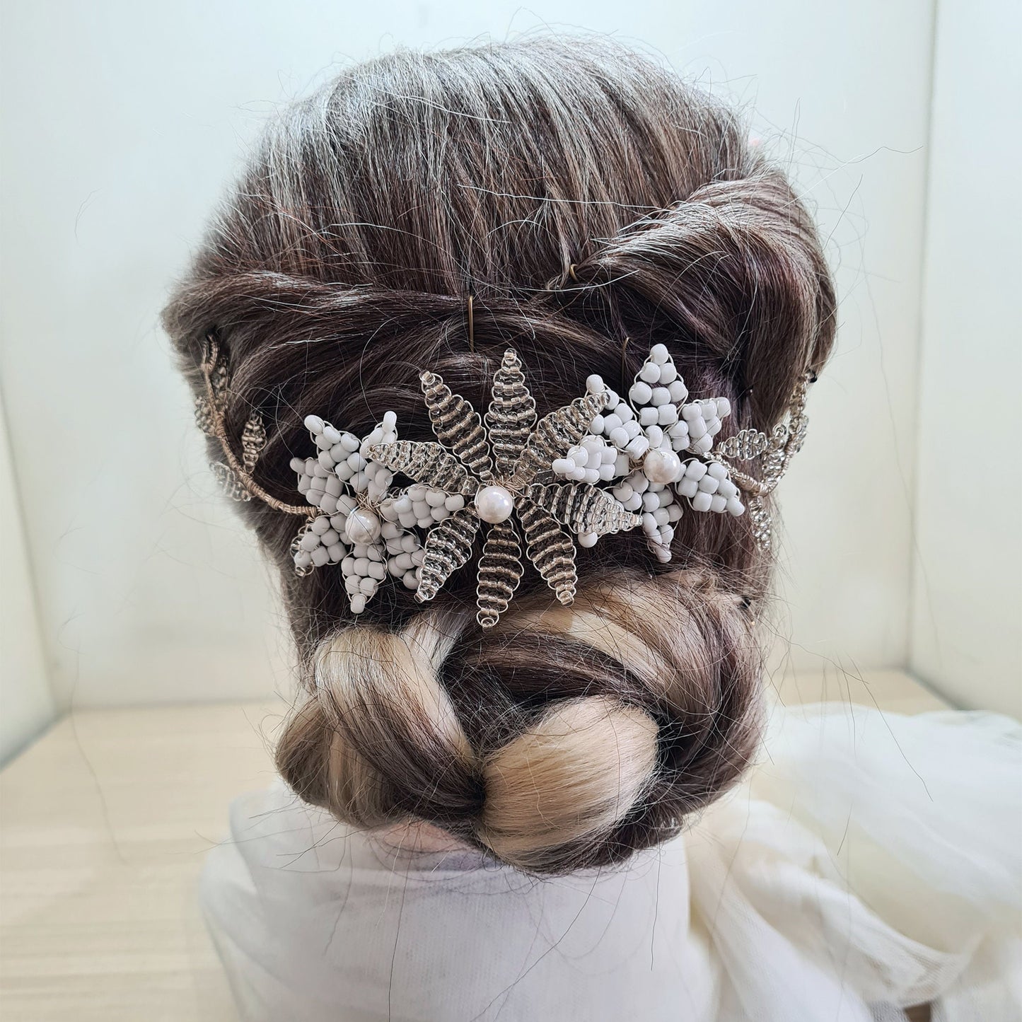 Large Ivory Beaded Flower Leafy Wedding Bridal Wedding Hair Comb Bridesmaid