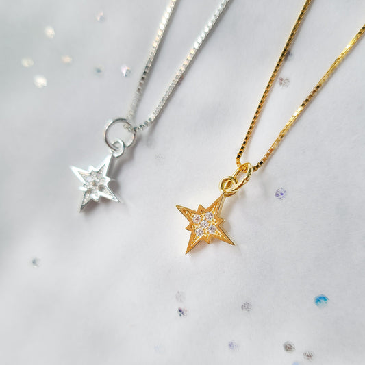 Sterling silver Celestial Starburst Gold Plated Starburst Necklace Wish Star Tarot Star North Star