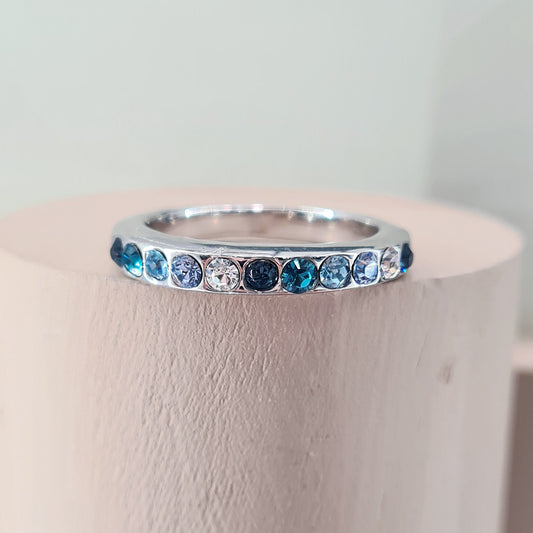 Graceful Gradient Sapphire Blue Thin Stackable Engagement Ring Band